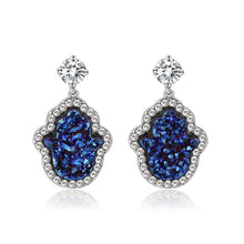 Load image into Gallery viewer, 3W1723E -  Imitation Rhodium+E-coating Brass Earring with Druzy in Capri Blue