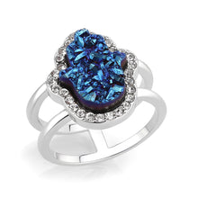 Load image into Gallery viewer, 3W1723 -  Imitation Rhodium+E-coating Brass Ring with Druzy in Capri Blue
