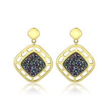 Load image into Gallery viewer, 3W1724E - Flash Gold+E-coating Brass Earring with Druzy in Purple Series