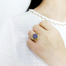 Load image into Gallery viewer, 3W1724 - Flash Gold+E-coating Brass Ring with Druzy in Purple Series