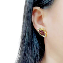 Load image into Gallery viewer, 3W1725E - Flash Gold+E-coating Brass Earring with Druzy in Amethyst