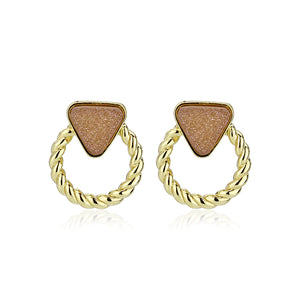 3W1727E - Flash Gold+E-coating Brass Earring with Druzy in Rose Gold