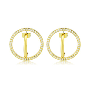 3W1744G - Flash Gold Brass Earring with AAA Grade CZ in Clear
