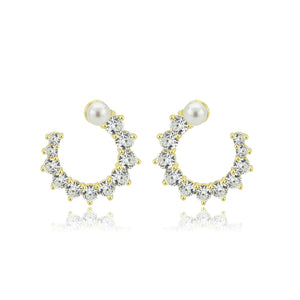 3W1758G - Flash Gold Brass Earring with AAA Grade CZ in Clear
