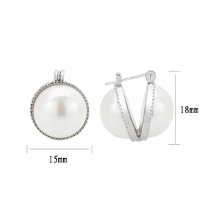 3W1764 - Imitation Rhodium Brass Earring with Synthetic in White