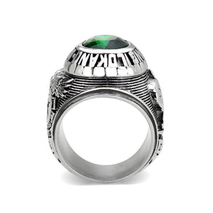 TK3906 - High polished (no plating) Stainless Steel Ring with Top Grade Crystal in Emerald