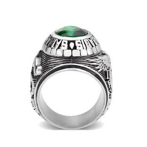TK3906 - High polished (no plating) Stainless Steel Ring with Top Grade Crystal in Emerald