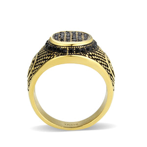 TK3910 - IP Gold(Ion Plating) Stainless Steel Ring with AAA Grade CZ in Jet