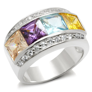 32919 - High-Polished 925 Sterling Silver Ring with AAA Grade CZ  in Multi Color