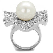 Load image into Gallery viewer, 3W1080 - Rhodium Brass Ring with Synthetic Pearl in White
