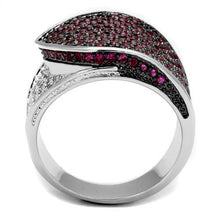 Load image into Gallery viewer, 3W1217 - Rhodium + Ruthenium Brass Ring with AAA Grade CZ  in Ruby