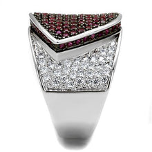 Load image into Gallery viewer, 3W1217 - Rhodium + Ruthenium Brass Ring with AAA Grade CZ  in Ruby