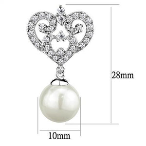 3W1353 - Rhodium Brass Earrings with Synthetic Pearl in White
