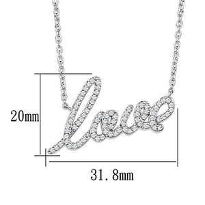 3W453 - Rhodium Brass Necklace with AAA Grade CZ  in Clear