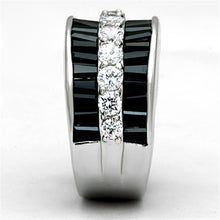 Load image into Gallery viewer, 3W513 - Rhodium Brass Ring with AAA Grade CZ  in Black Diamond