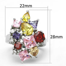Load image into Gallery viewer, Ela Cocktail Ring - Rhodium Brass, AAA CZ , Multi Color - 3W599