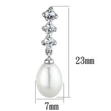 Load image into Gallery viewer, 3W679 - Rhodium Brass Earrings with Semi-Precious Pearl in White