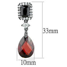 Load image into Gallery viewer, 3W704 - Ruthenium Brass Earrings with AAA Grade CZ  in Garnet