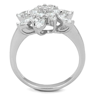 3W725 - Rhodium Brass Ring with AAA Grade CZ  in Clear