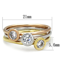 Load image into Gallery viewer, 3W804 - Rhodium + Gold + Rose Gold Brass Ring with AAA Grade CZ  in Clear