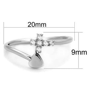 3W860 - Rhodium Brass Ring with AAA Grade CZ  in Clear