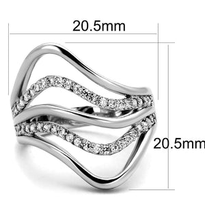 3W878 - Rhodium Brass Ring with AAA Grade CZ  in Clear
