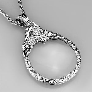3W920 - Rhodium Brass Magnifier pendant with Top Grade Crystal  in Clear