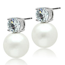 Load image into Gallery viewer, 3W088 - Rhodium Brass Earrings with Synthetic Pearl in White