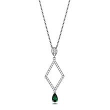 Load image into Gallery viewer, 3W1026 - Rhodium Brass Chain Pendant with Synthetic Synthetic Glass in Emerald