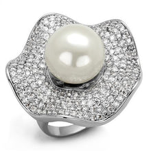 Load image into Gallery viewer, 3W1080 - Rhodium Brass Ring with Synthetic Pearl in White