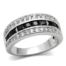 Load image into Gallery viewer, 3W117 - Rhodium Brass Ring with AAA Grade CZ  in Jet