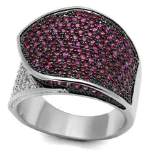 Load image into Gallery viewer, 3W1217 - Rhodium + Ruthenium Brass Ring with AAA Grade CZ  in Ruby
