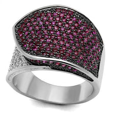 Load image into Gallery viewer, 3W1217 - Rhodium + Ruthenium Brass Ring with AAA Grade CZ  in Ruby