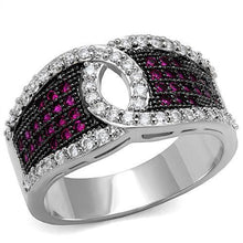 Load image into Gallery viewer, 3W1243 - Rhodium + Ruthenium Brass Ring with AAA Grade CZ  in Ruby