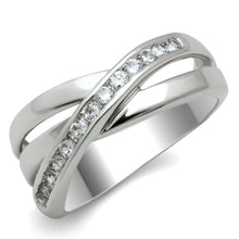 Load image into Gallery viewer, 3W128 - Rhodium Brass Ring with AAA Grade CZ  in Clear