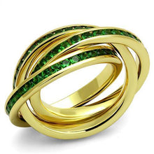 Load image into Gallery viewer, 3W1327 - Gold Brass Ring with Synthetic Synthetic Glass in Emerald