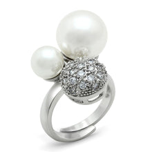 Load image into Gallery viewer, 3W137 - Rhodium Brass Ring with Synthetic Pearl in White