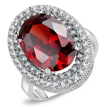 Load image into Gallery viewer, 3W1455 - Rhodium Brass Ring with AAA Grade CZ  in Garnet