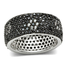 Load image into Gallery viewer, 3W158 - Rhodium + Ruthenium Brass Ring with AAA Grade CZ  in Jet