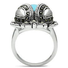 Load image into Gallery viewer, 3W181 - Rhodium Brass Ring with Synthetic Turquoise in Sea Blue