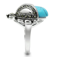 Load image into Gallery viewer, 3W181 - Rhodium Brass Ring with Synthetic Turquoise in Sea Blue