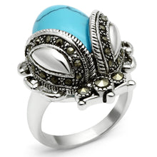 Load image into Gallery viewer, 3W181 - Rhodium Brass Ring with Synthetic Turquoise in Sea Blue