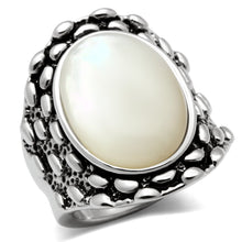Load image into Gallery viewer, 3W186 - Rhodium Brass Ring with Precious Stone Conch in White