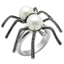 Load image into Gallery viewer, 3W226 - Rhodium Brass Ring with Synthetic Pearl in White