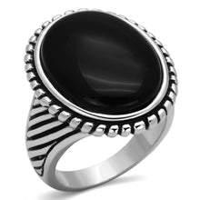 Load image into Gallery viewer, 3w318 - Rhodium Brass Ring with Semi-Precious Onyx in Jet