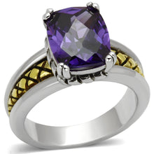 Load image into Gallery viewer, 3W331 - Reverse Two-Tone Brass Ring with AAA Grade CZ  in Amethyst