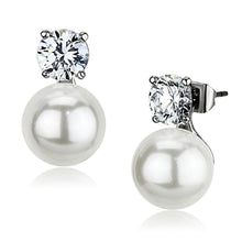 Load image into Gallery viewer, 3W348 - Rhodium Brass Earrings with Synthetic Pearl in White