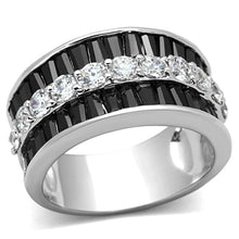 Load image into Gallery viewer, 3W513 - Rhodium Brass Ring with AAA Grade CZ  in Black Diamond