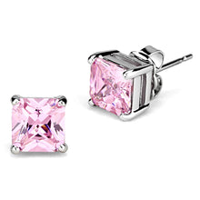 Load image into Gallery viewer, 3W531 - Rhodium Brass Earrings with AAA Grade CZ  in Rose