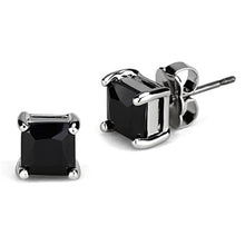 Load image into Gallery viewer, 3W541 - Rhodium Brass Earrings with AAA Grade CZ  in Black Diamond